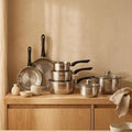 Batería De Cocina Con 2 Sartenes 3 Cazos Y 3 Cacerolas De Acero Inoxidable Sin Pfas Fackelmann Généva Brillant - Inox/Negro