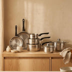Batería De Cocina Con 2 Sartenes 3 Cazos Y 3 Cacerolas De Acero Inoxidable Sin Pfas Fackelmann Généva Brillant - Inox/Negro
