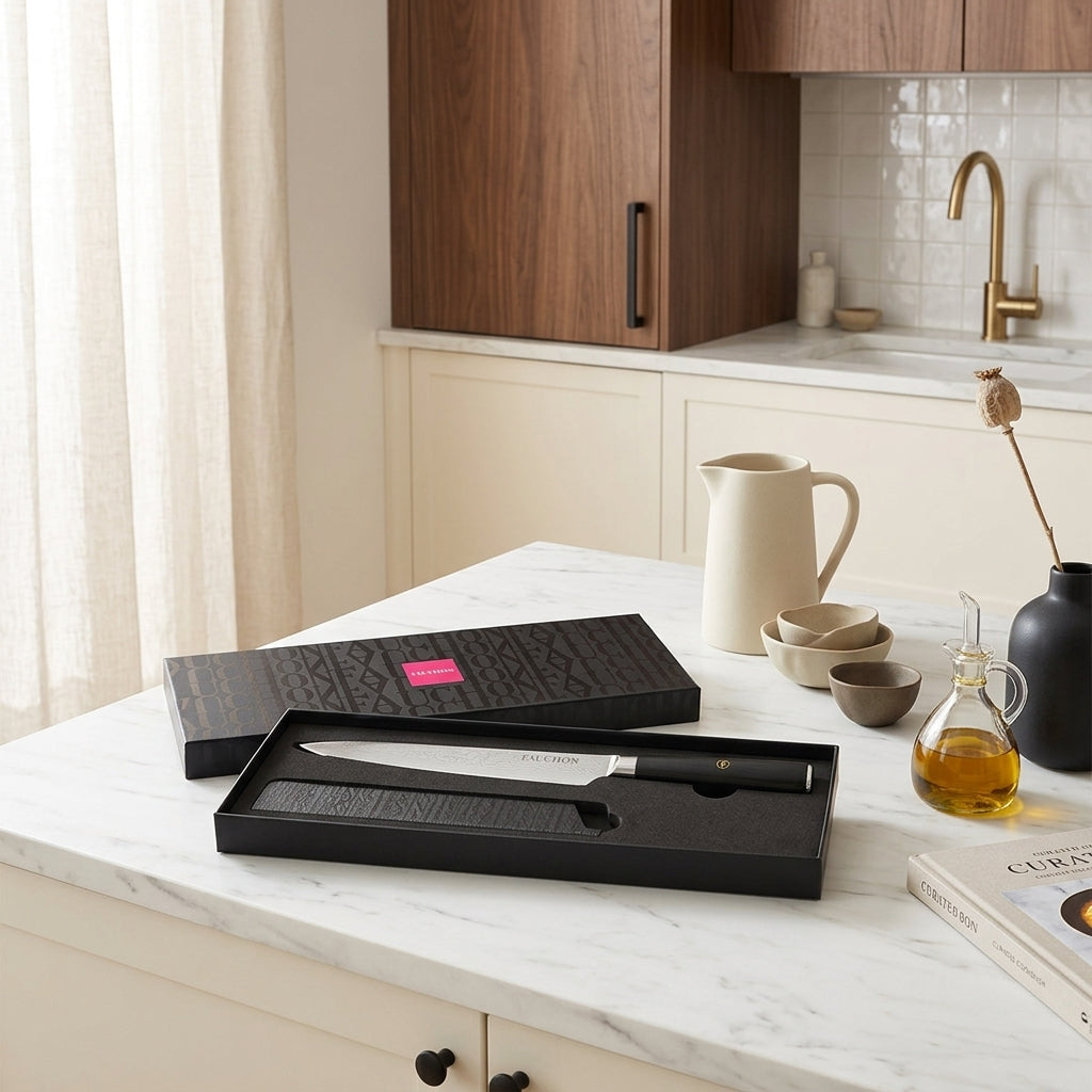 Damasco - Fauchon - Cuchillo para trinchar con funda protectora - 32,5 cm - Negro