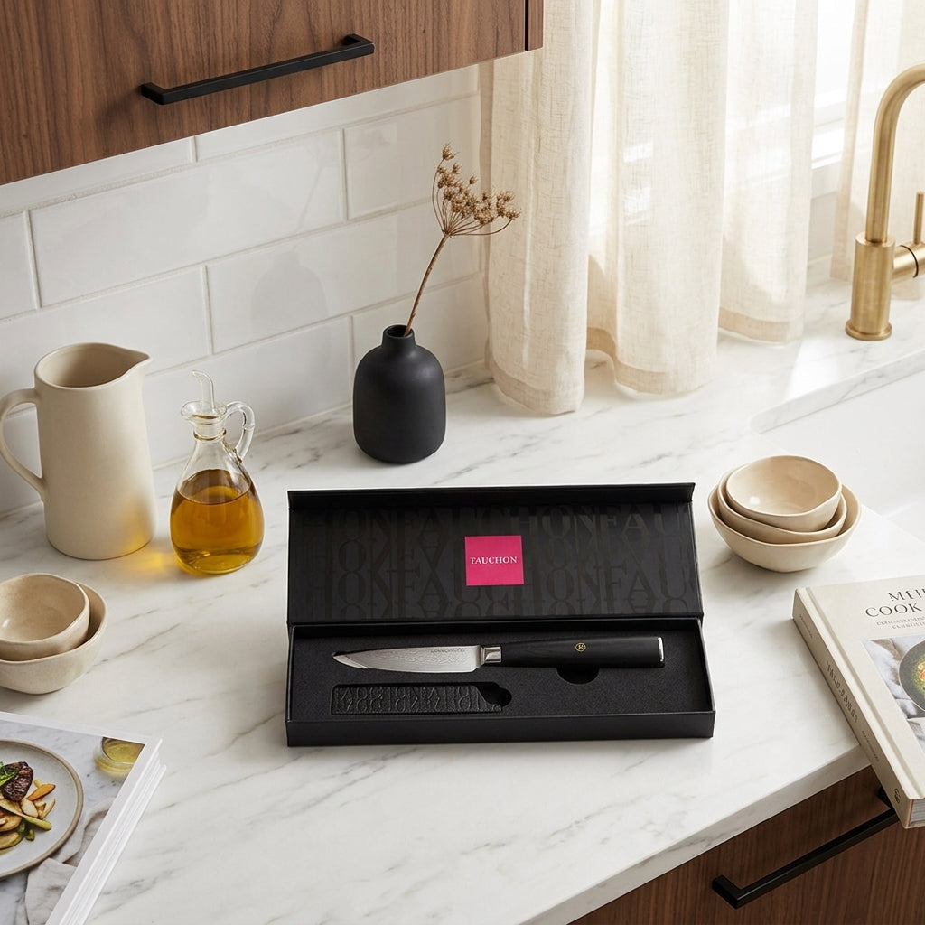 Damasco - Fauchon - Cuchillo para verduras con funda protectora - 20,5 cm - Negro
