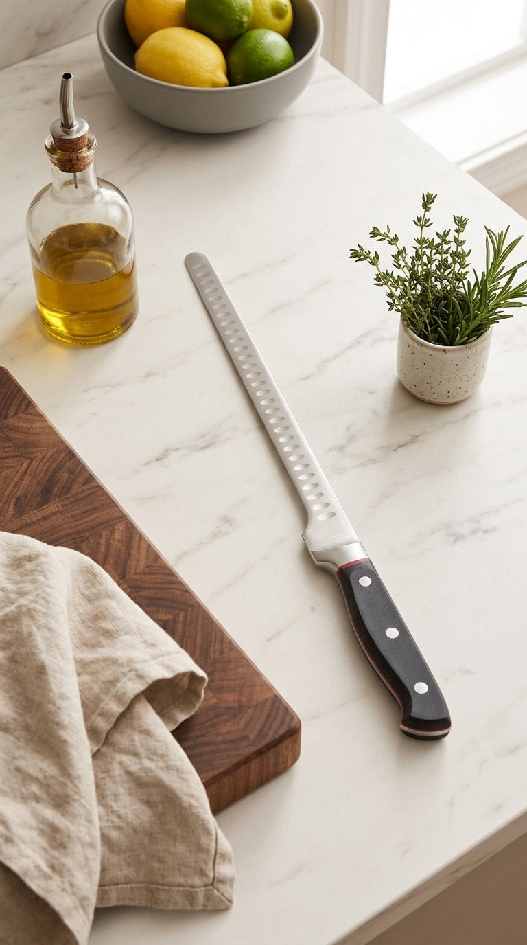 Hiro - Gam'Hotel - Cuchillo para salmón o jamón - 38,5 cm - Negro/rojo