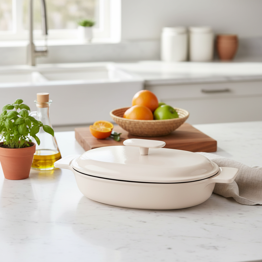 Sauter - Cocotte Ovale Con Coperchio - Ghisa - Crema