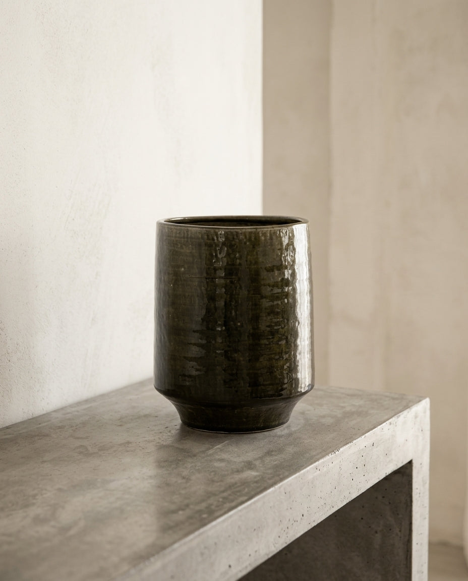 Glazed Shades - Pot De Fleurs 02 - L - Grès - Vert Foncé