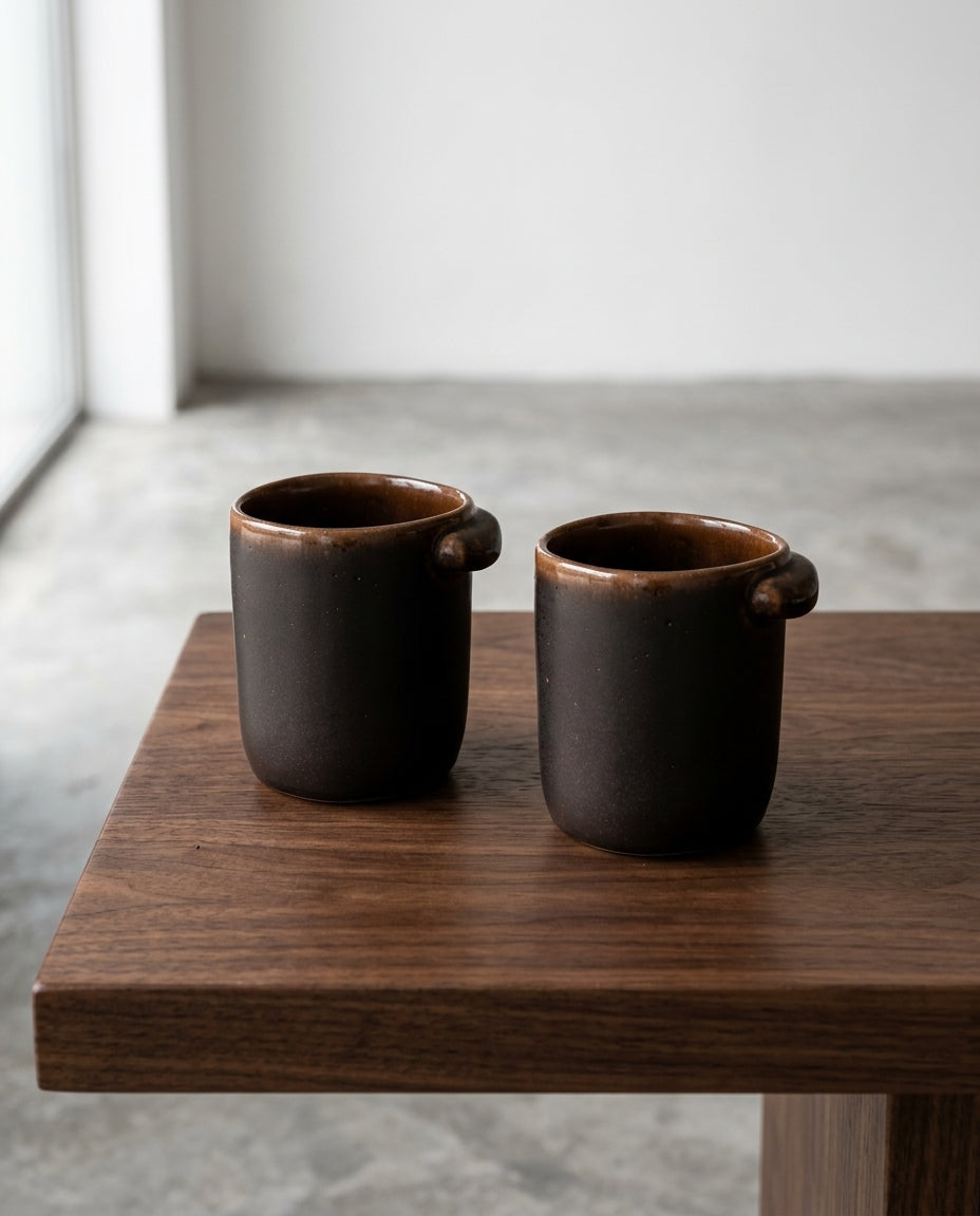 Out Of Lines - Lot De 2 Mugs Sans Anse - Grès - Noir Brun