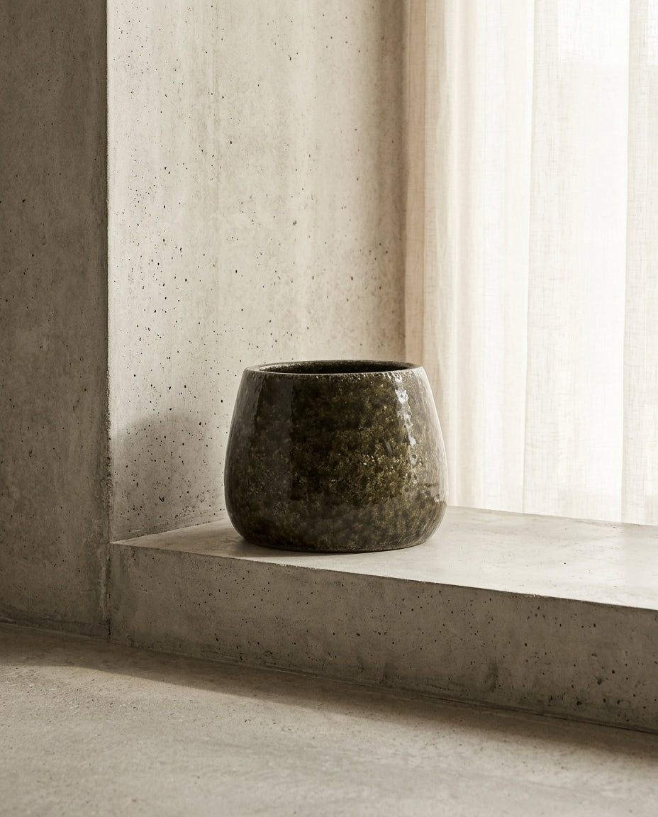 Glazed Shades - Pot De Fleurs 01 - L - Grès - Vert Foncé