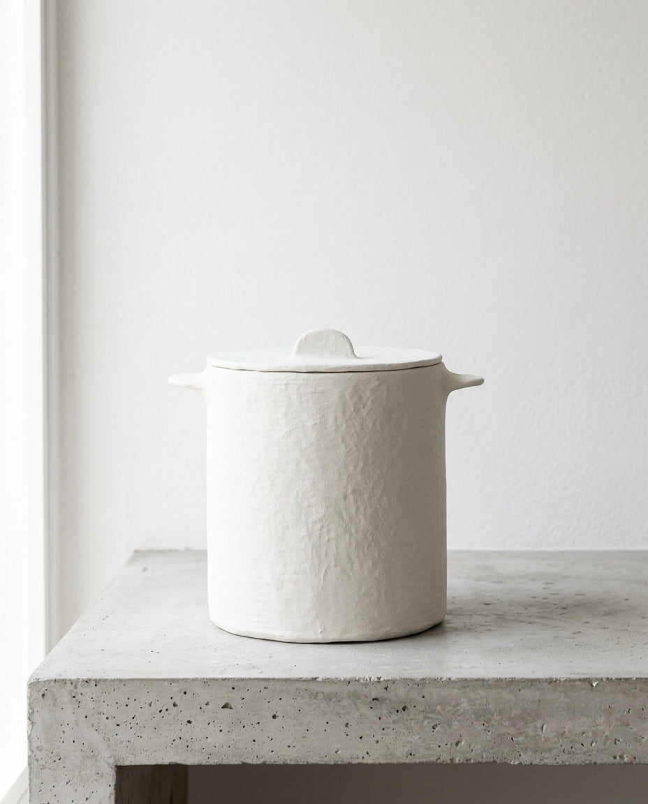 Earth Interior - Pot + Couvercle - Papier Mâché - Blanc