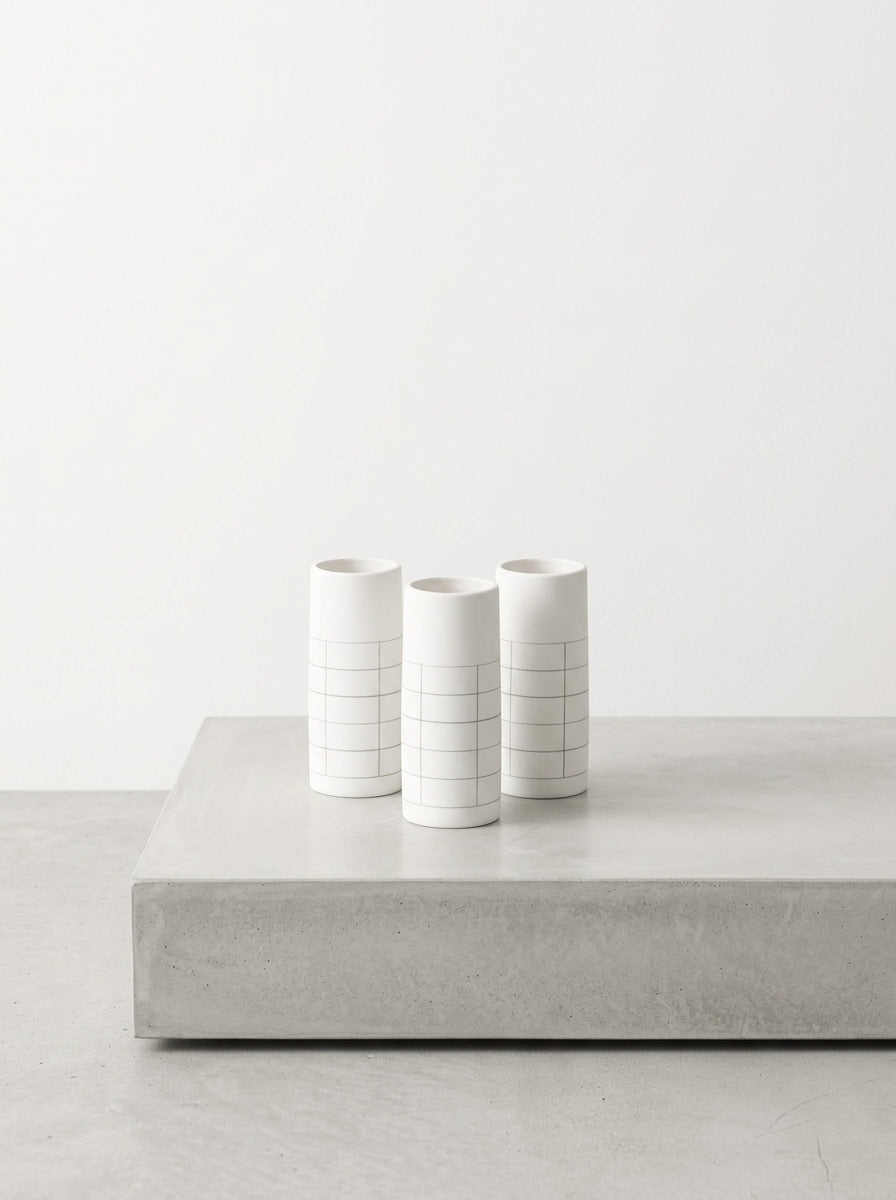 Accessories Graph - Lot De 3 Vases - XS - Grès - Blanc/Gris