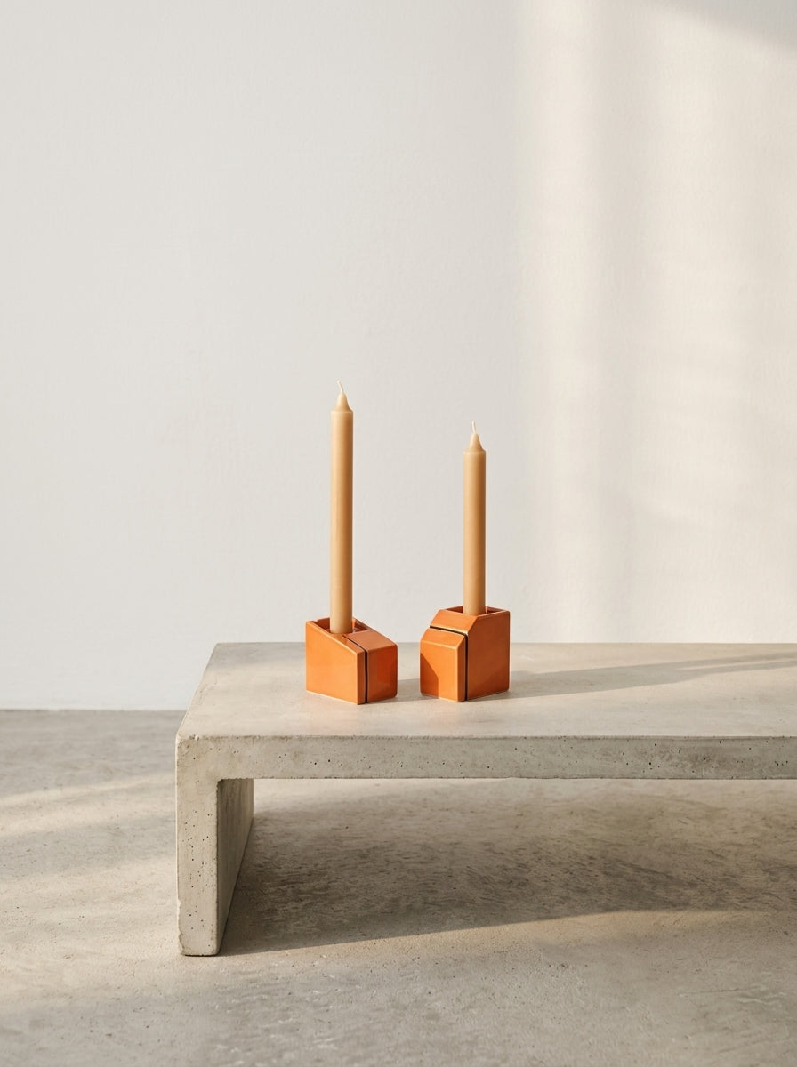Accessories Silos - Assortiment De 2 Bougeoirs - Porcelaine - Orange