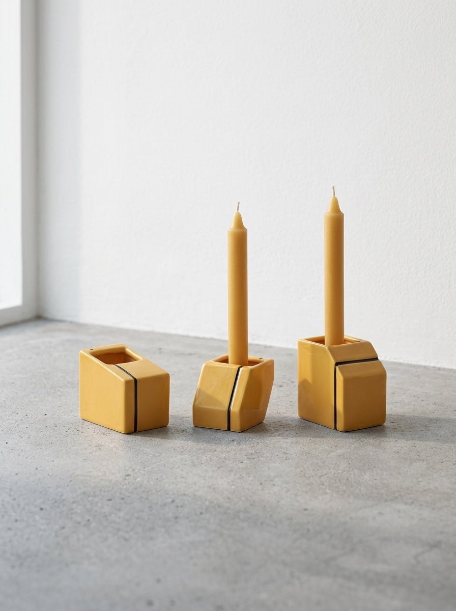 Accessories Silos - Assortiment De 3 Vases Mini - Porcelaine - Jaune