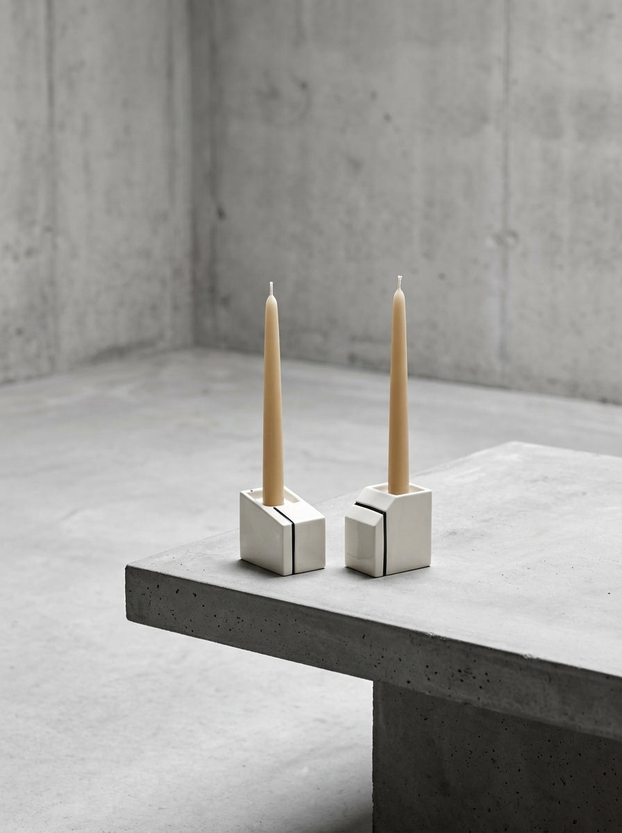Accessories Silos - Assortiment De 2 Bougeoirs - Porcelaine - Blanc