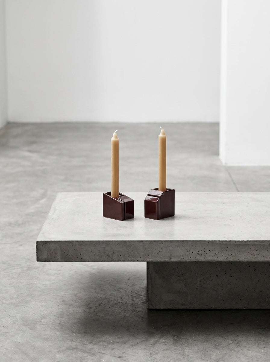 Accessories Silos - Sæt Med 2 Lysestager - Porcelæn - Bordeaux