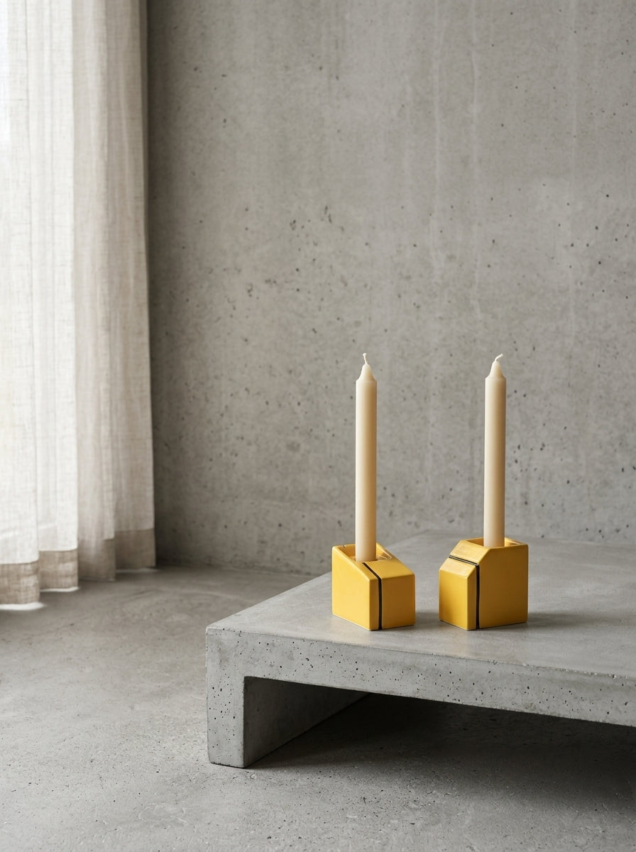 Accessories Silos - Assortiment De 2 Bougeoirs - Porcelaine - Jaune