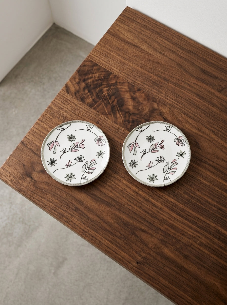 Midnight Flowers - 2er-Set Brotteller - Bone-China-Porzellan - Fiore Rosa