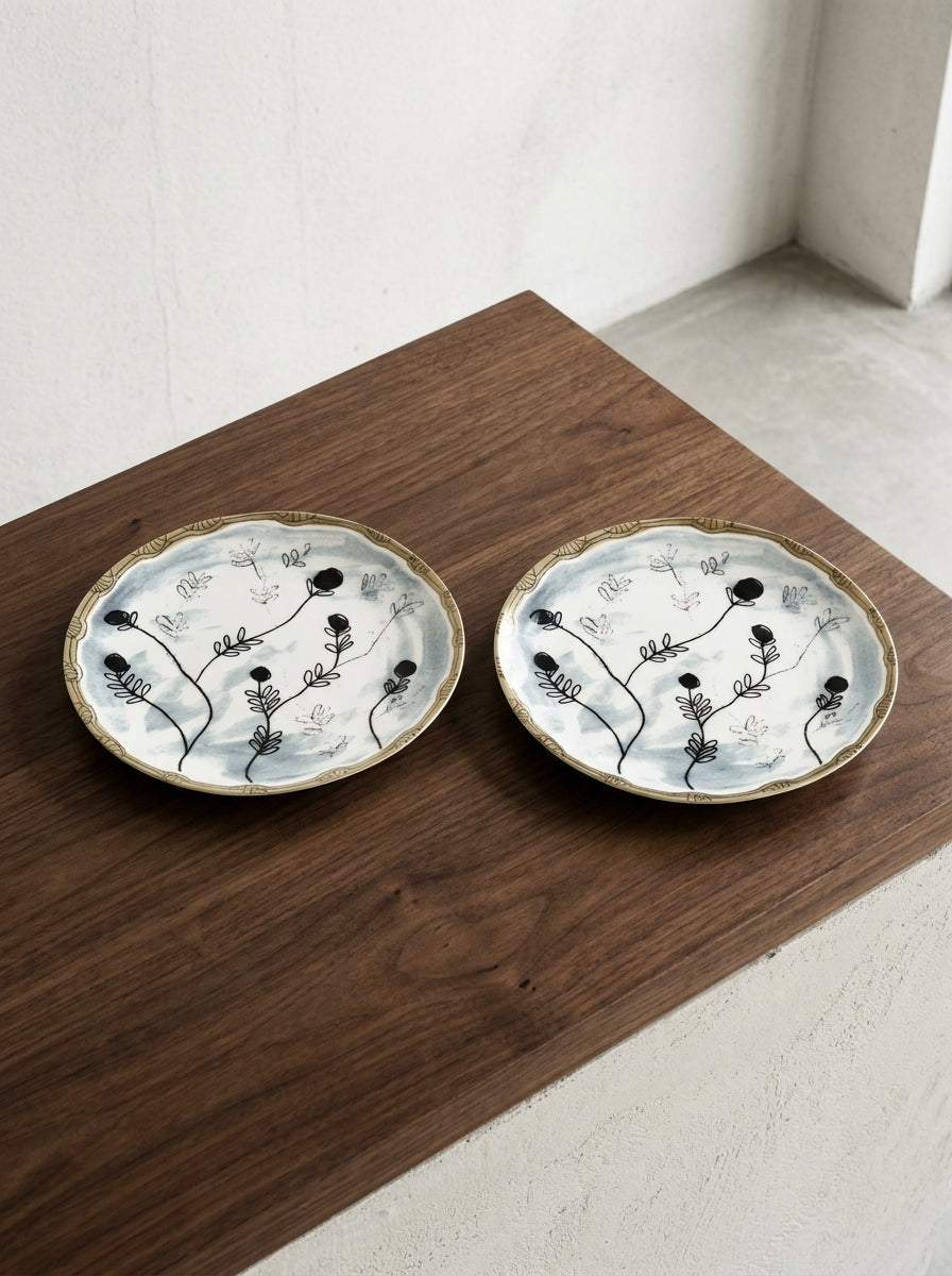 Midnight Flowers - Lot De 2 Assiettes - M - Porcelaine Bone China - Mirtillo Tea