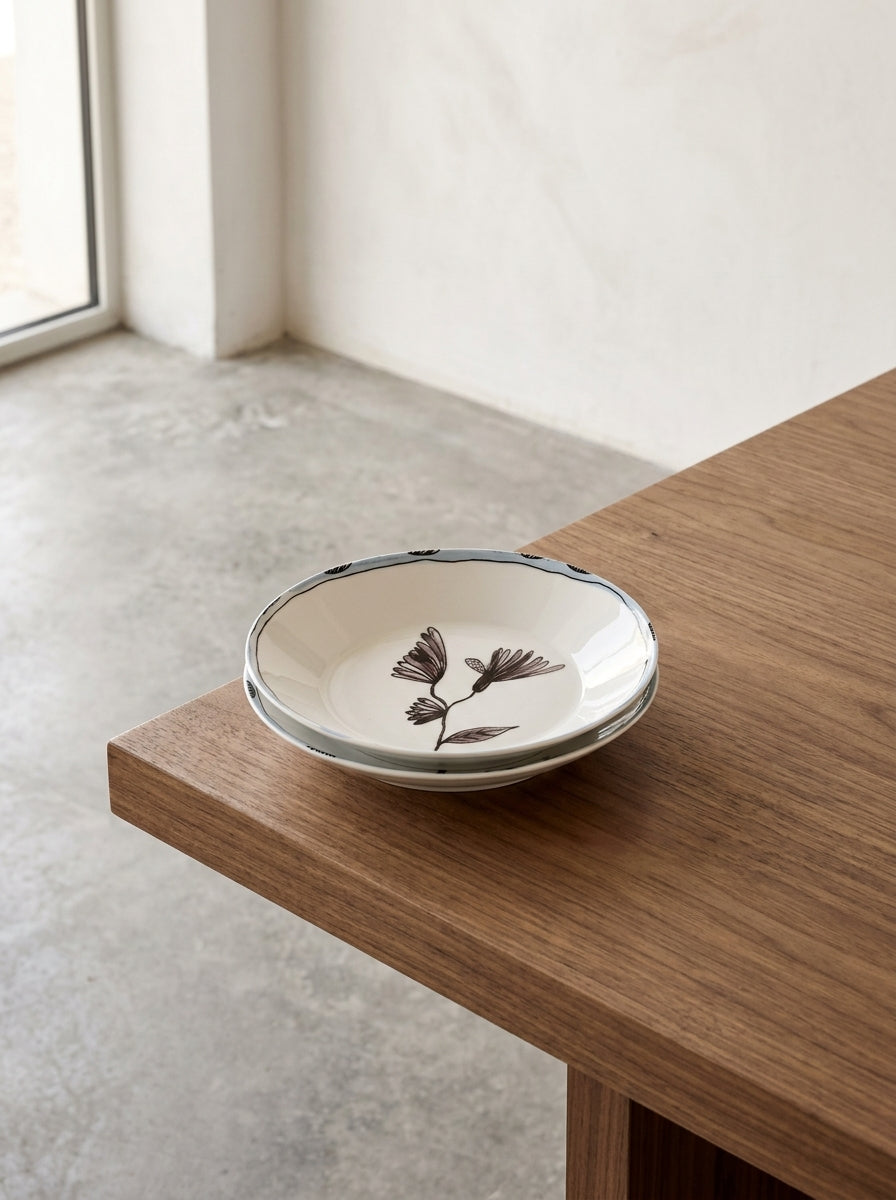 Midnight Flowers - Lot De 2 Assiettes Creuses - S - Porcelaine Bone China - Camelia Aubergine