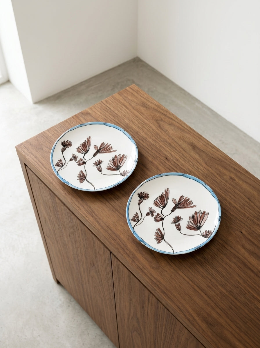 Midnight Flowers - Sæt Med 2 Tallerkener - S - Bone China-Porcelæn - Camelia Aubergine