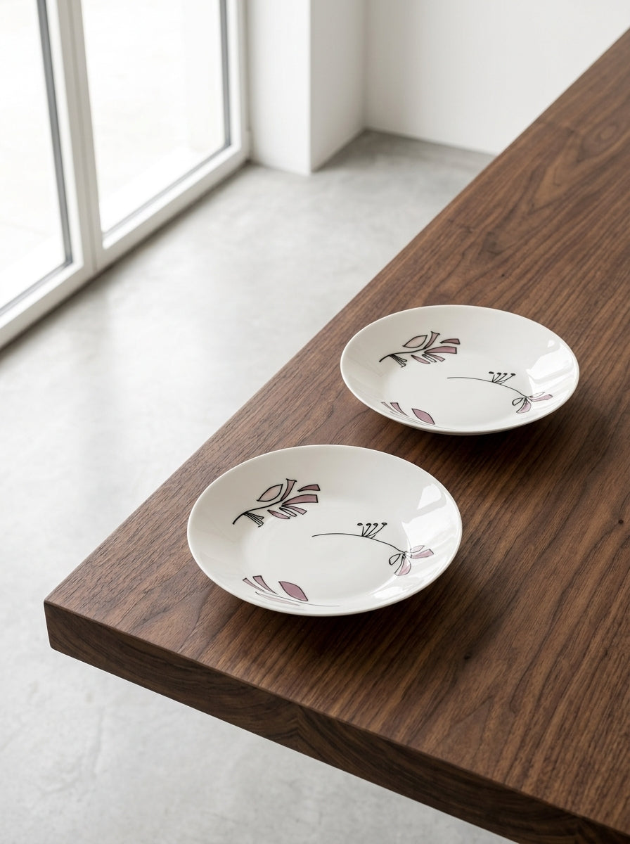 Midnight Flowers - Sæt Med 2 Dybe Tallerkener - S - Benporcelæn - Fiore Rosa