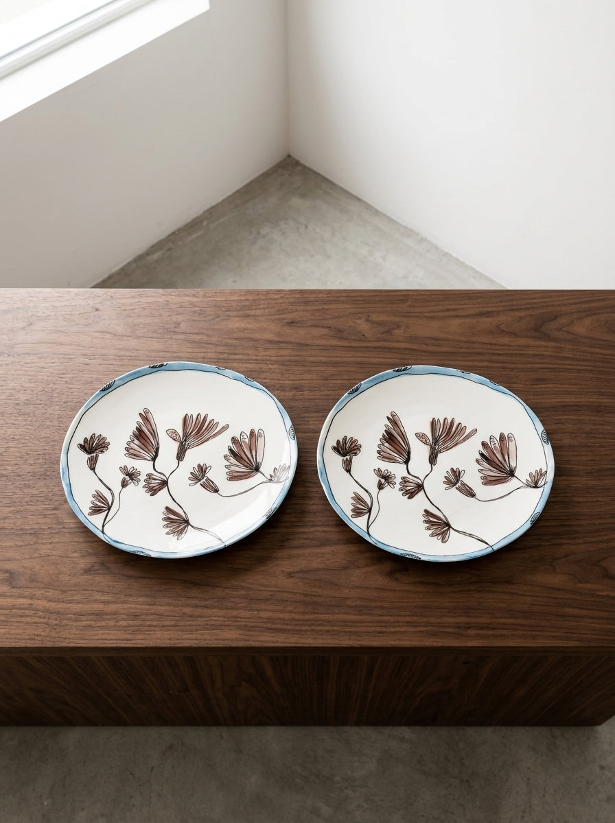Midnight Flowers - 2er-Set Teller - L - Bone-China-Porzellan - Camelia Aubergine