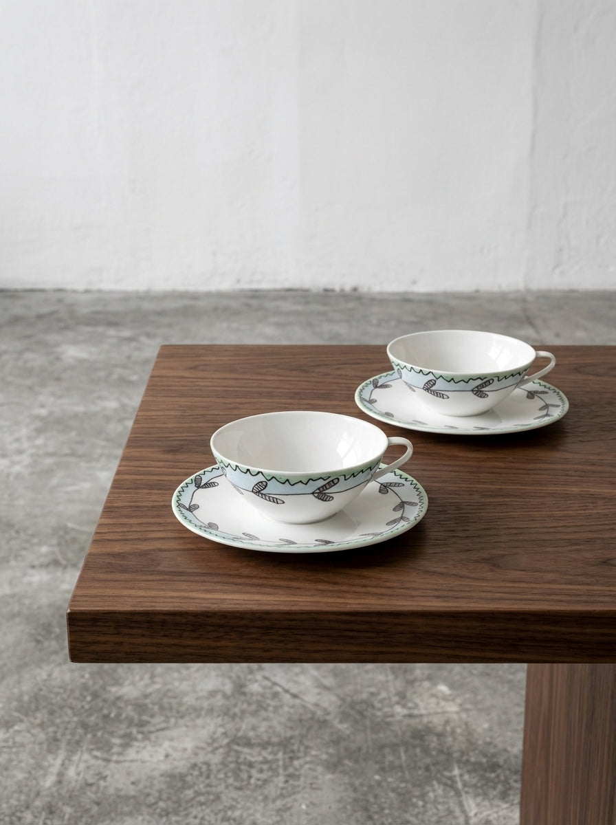 Midnight Flowers - Lot De 2 Tasses À Café Basses + Soucoupes - Porcelaine Bone China - Blossom Milk