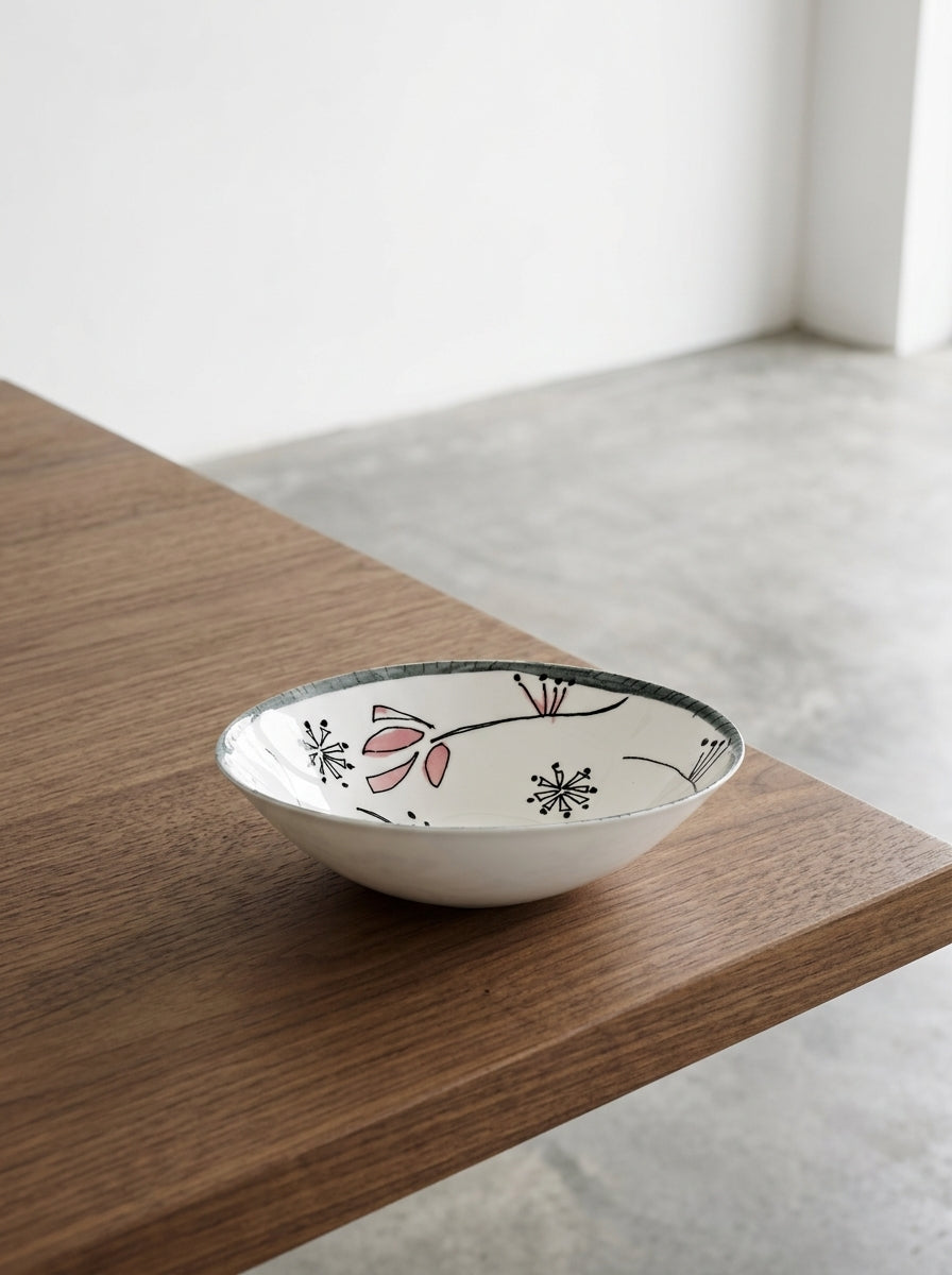 Midnight Flowers - Lot De 2 Bols Bas - L - Porcelaine Bone China - Fiore Rosa