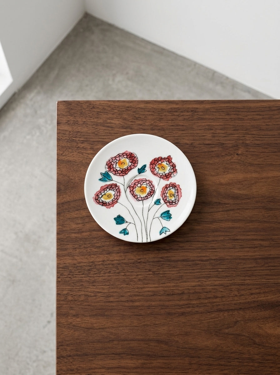 Midnight Flowers - Lot De 2 Soucoupes Pour Tasse À Café Basse - Porcelaine Bone China - Anemone Milk
