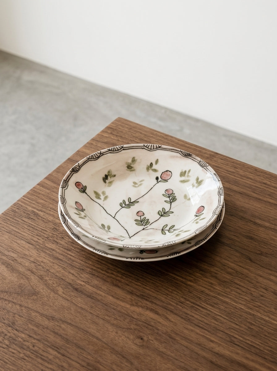 Midnight Flowers - Lot De 2 Assiettes Creuses - S - Porcelaine Bone China - Mirtillo Nude