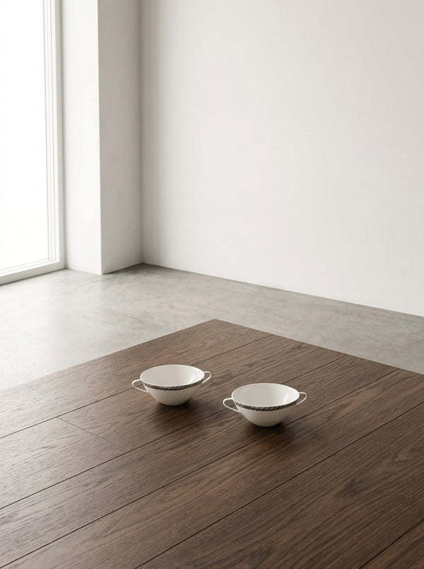 Midnight Flowers - Set De 2 Tazas De Consomé - Porcelana Bone China - Fiore Rosa