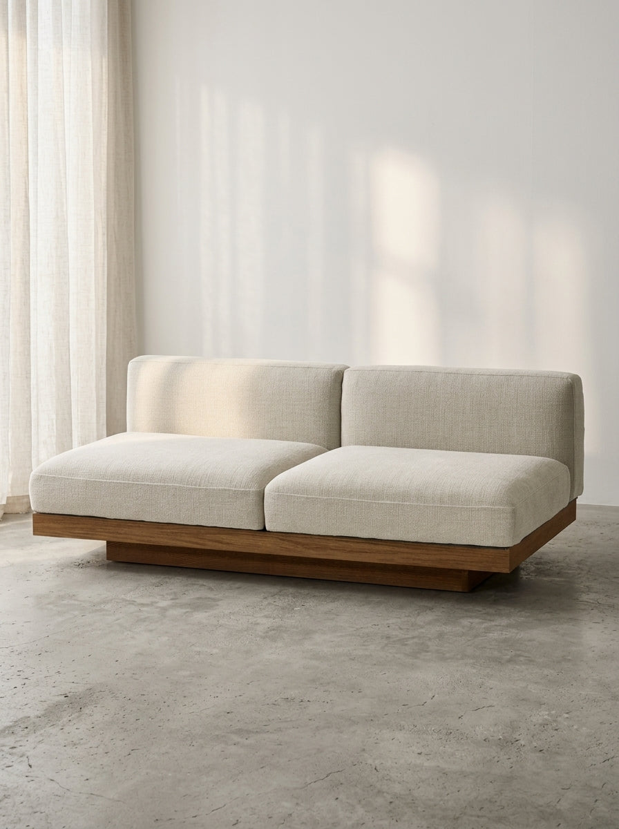 Rudolph - Banco De Interior De 2 Plazas - Aluminio, Madera Y Tapicería - Beige Cognac
