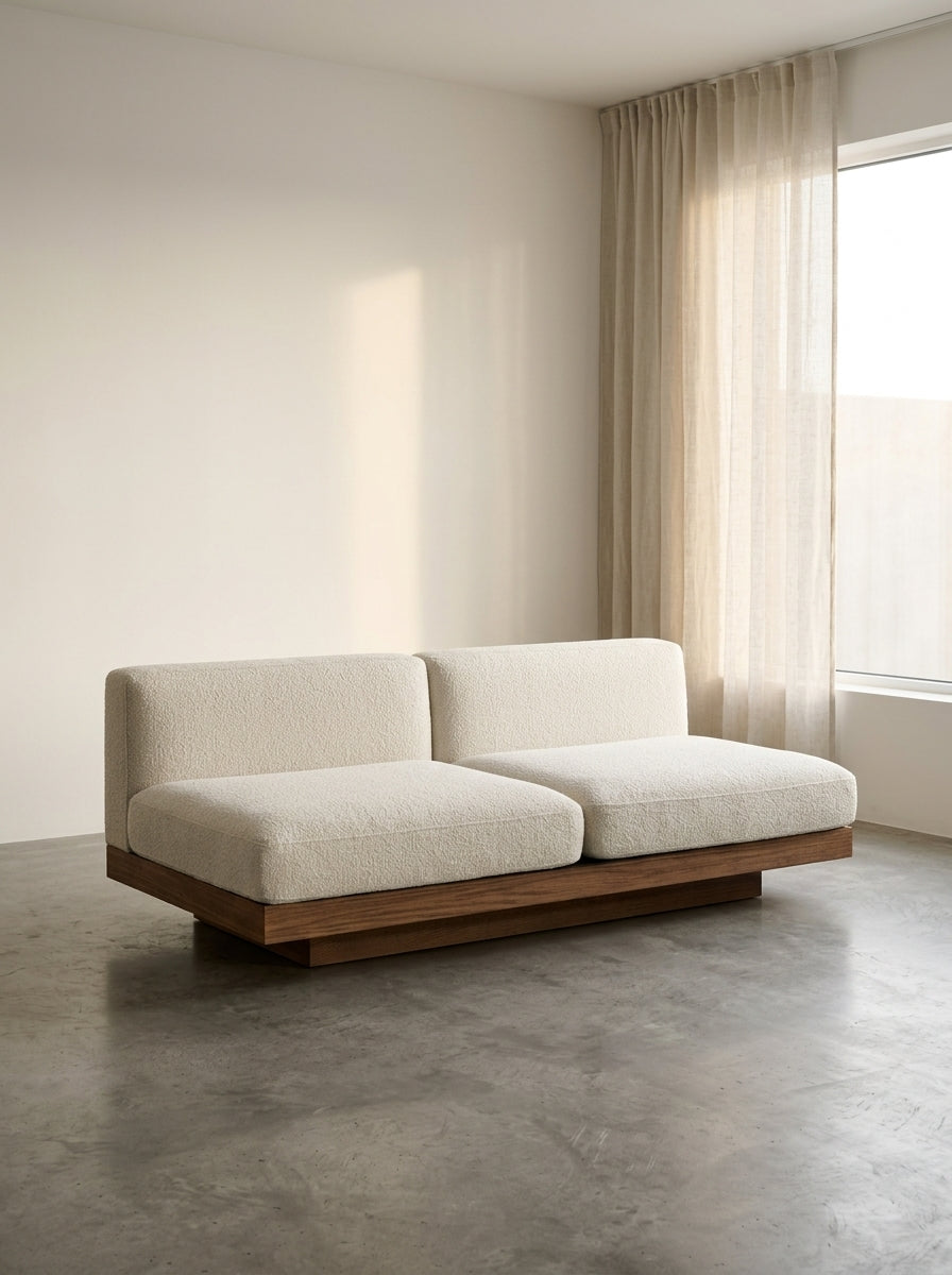 Rudolph - Banc 2 Places D'intérieur - Aluminium, Bois Et Tissu D'ameublement - Bone Cognac