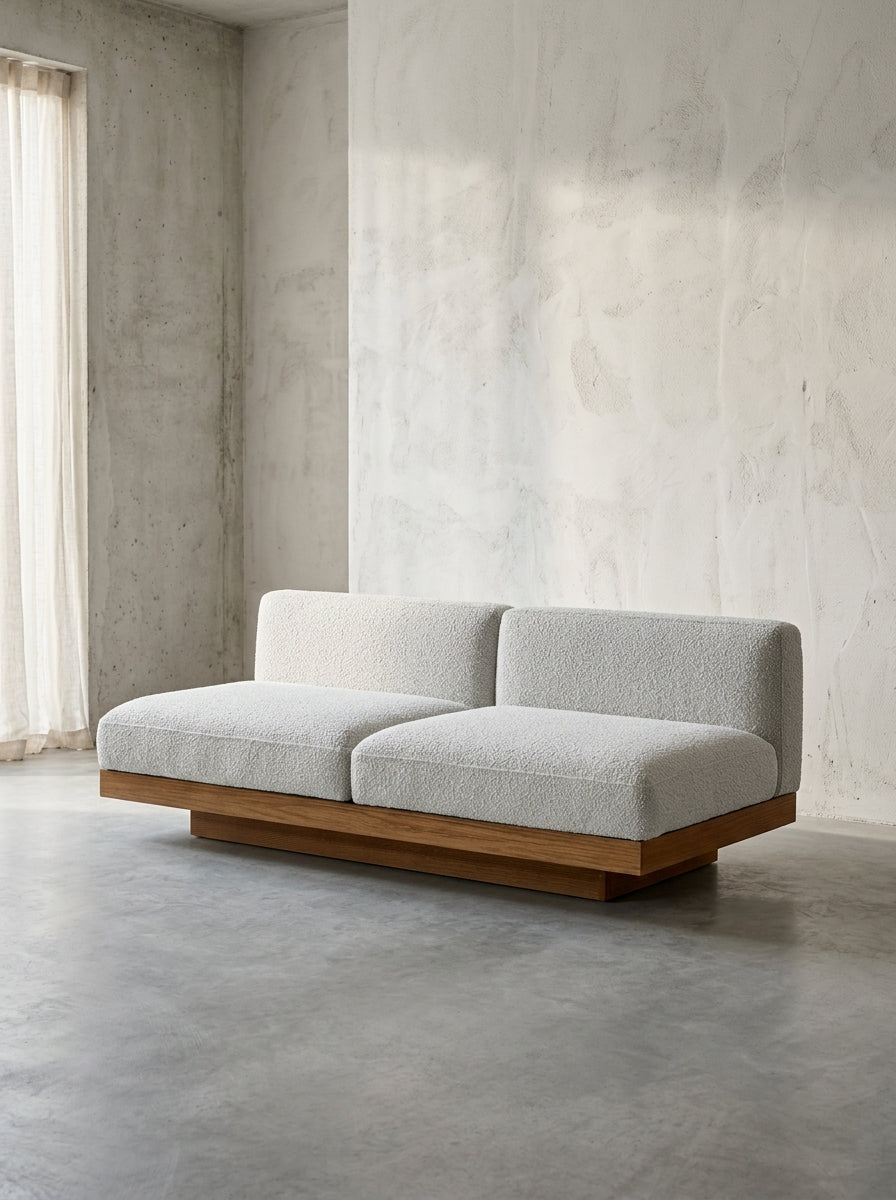 Rudolph - Banc 2 Places D'intérieur - Aluminium, Bois Et Tissu D'ameublement - Blanc Cassé Cognac