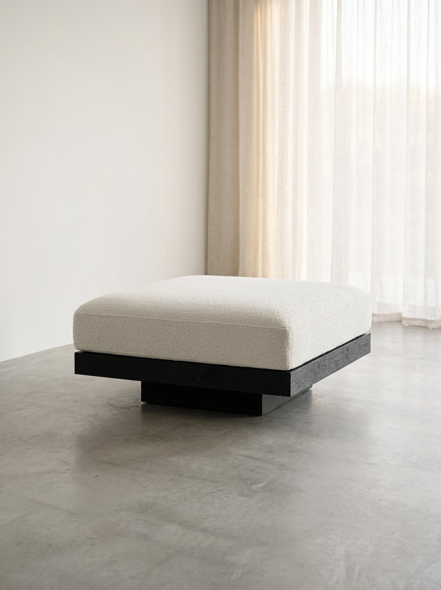 Rudolph - Pouf D'intérieur - Aluminium, Bois Et Tissu D'ameublement - Blanc Cassé Noir