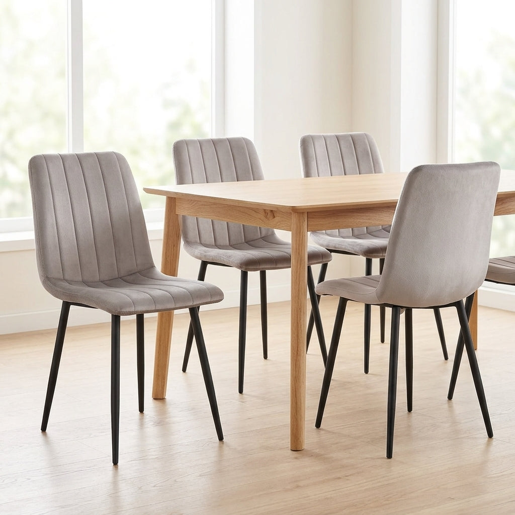 Velvet - Lot De 4 Chaises Repas - Velours - Gris Clair