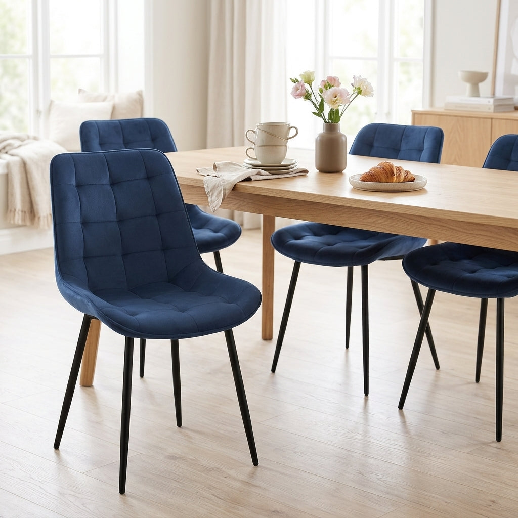 Velvet - Lot De 4 Chaises - Velours - Bleu Et Noir