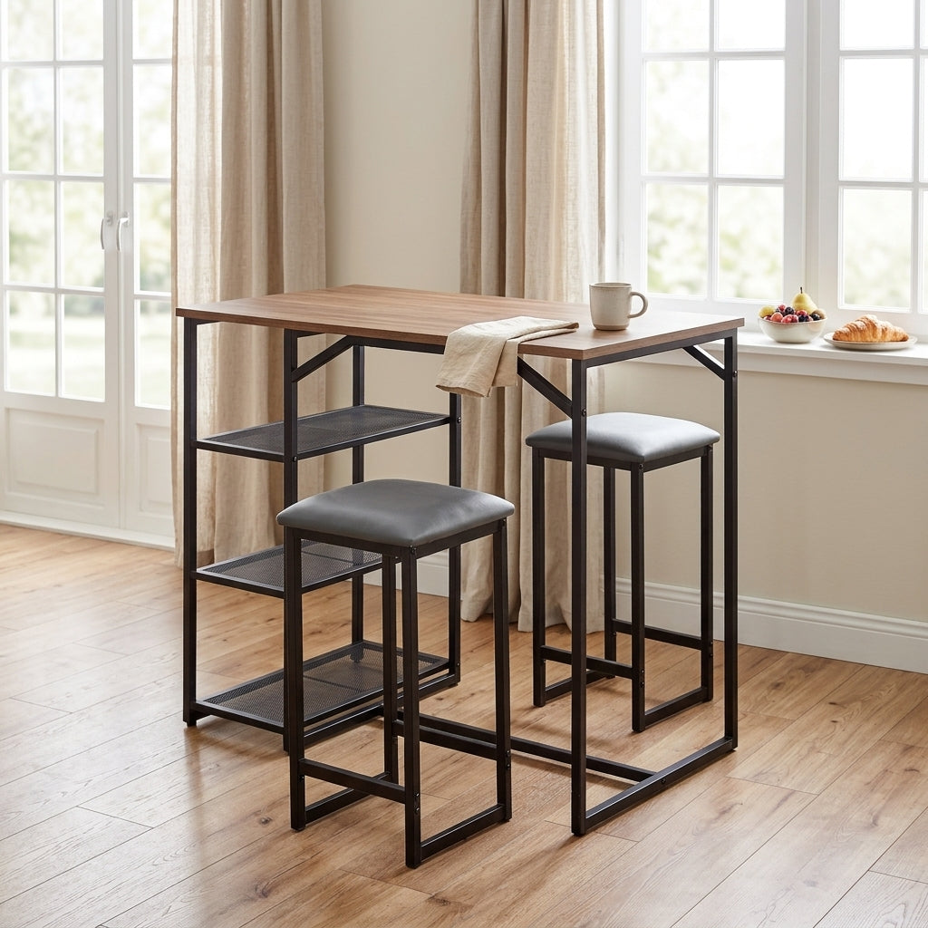 Table De Bar + 2 Tabourets - Naturel Et Noir