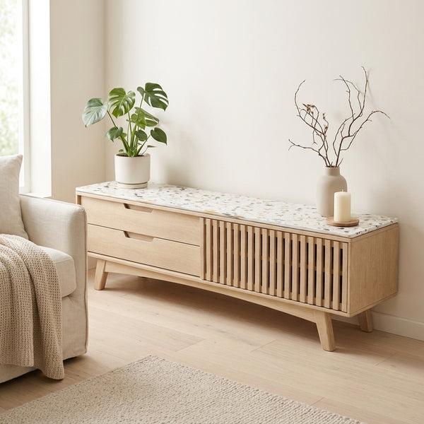 Kyojo - Mueble de TV - Madera de mango y terrazo - Natural