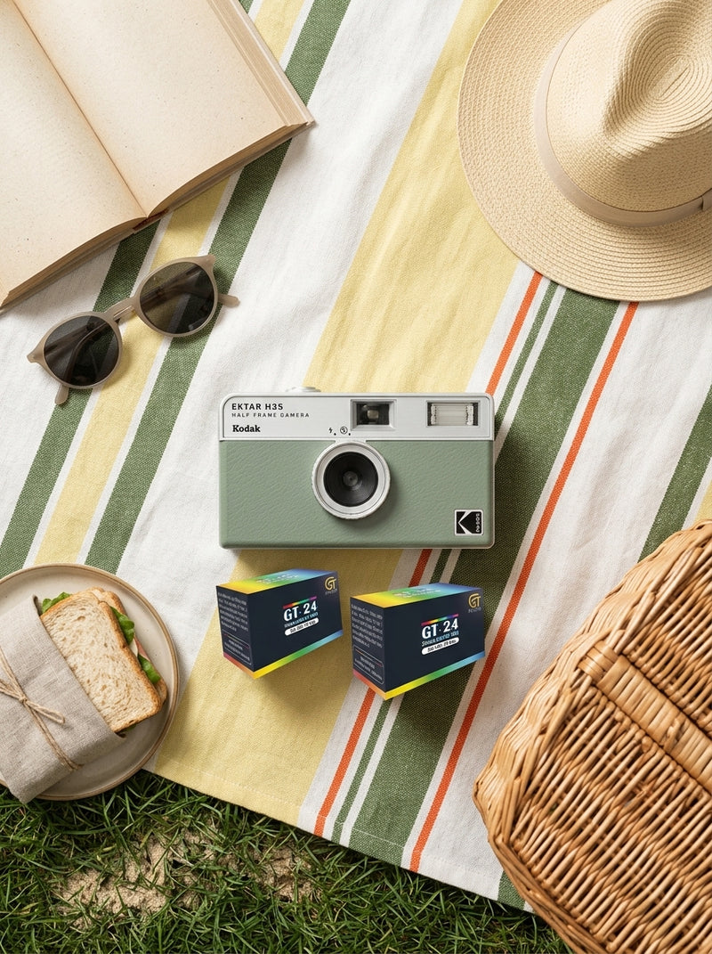 Film Camera - EKTAR H35 - Sage - 2 Free Color Films - Kodak