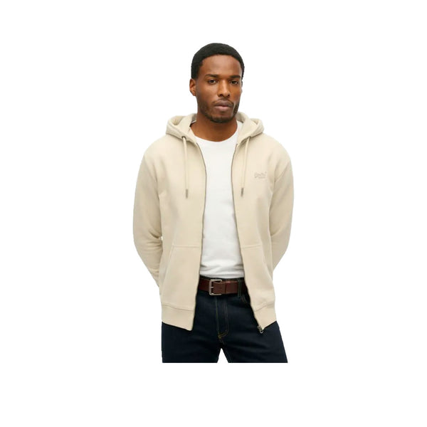 Superdry Essential Logo Zip Hoodie - Felpa Con Cappuccio Uomo Beige