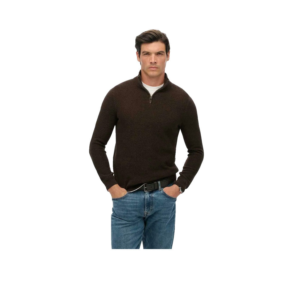 Superdry Half Zip Sweater - Men's Jumper Brown/Black