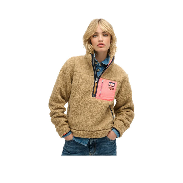 Superdry Vintage Retro Half Zip - Sweatshirt Femme Marron