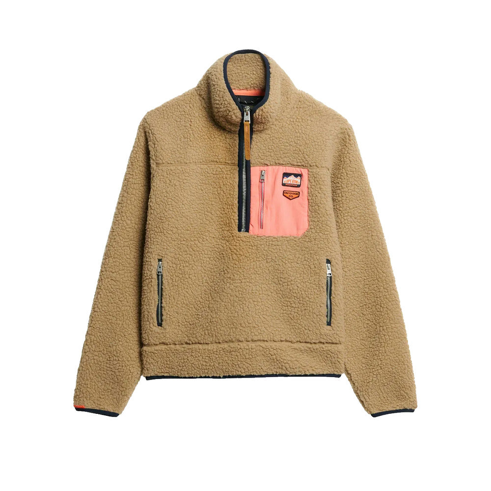 Superdry Vintage Retro Half Zip - Sweatshirt Femme Marron