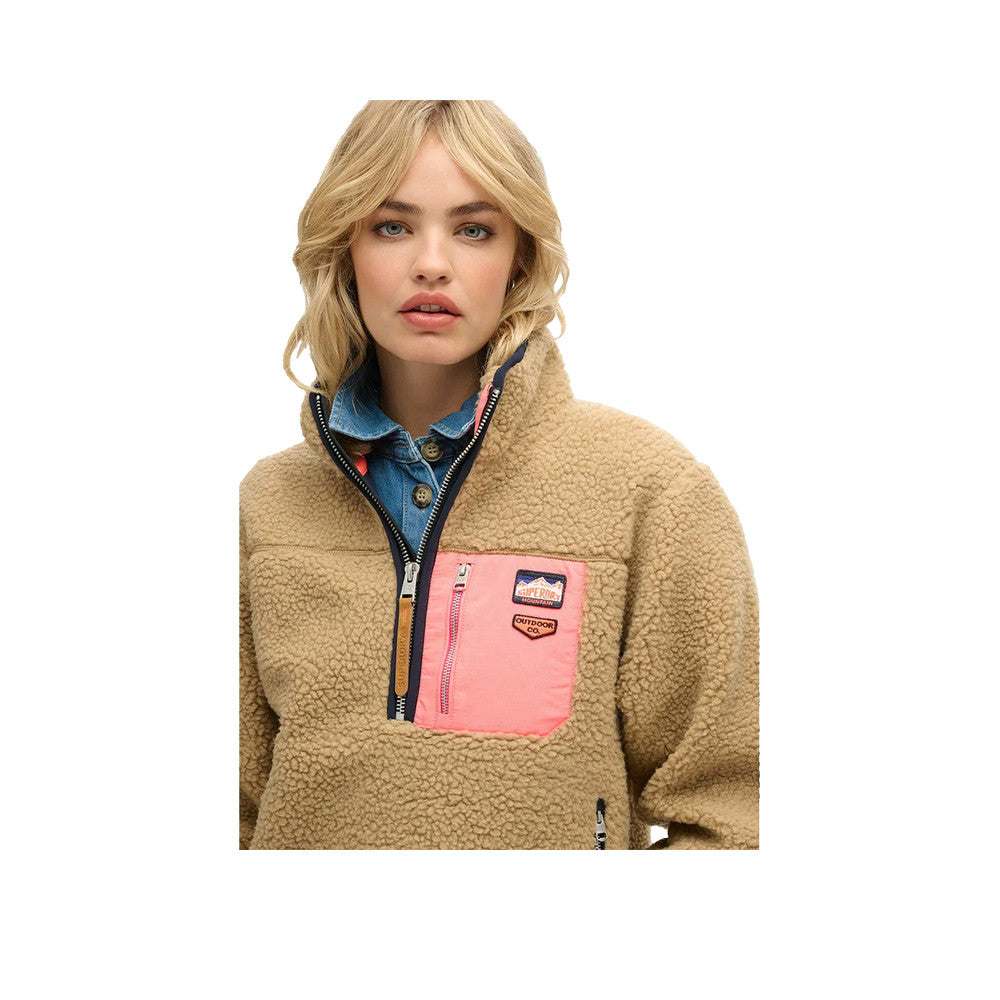 Superdry Vintage Retro Half Zip - Sweatshirt Femme Marron