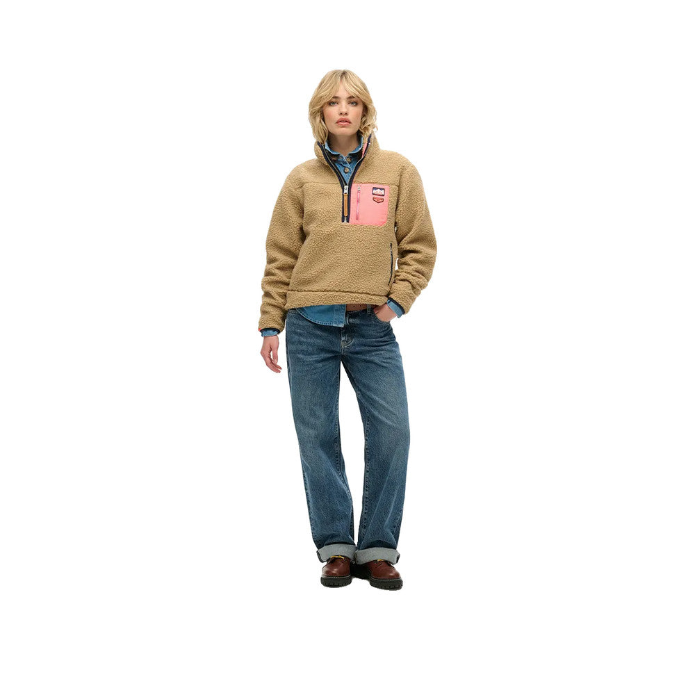 Superdry Vintage Retro Half Zip - Sweatshirt Femme Marron