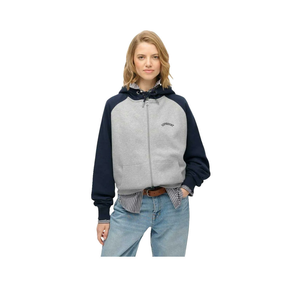 Superdry Essential Logo Raglan Zip - Sweat À Capuche Femme Gris/Bleu Marine