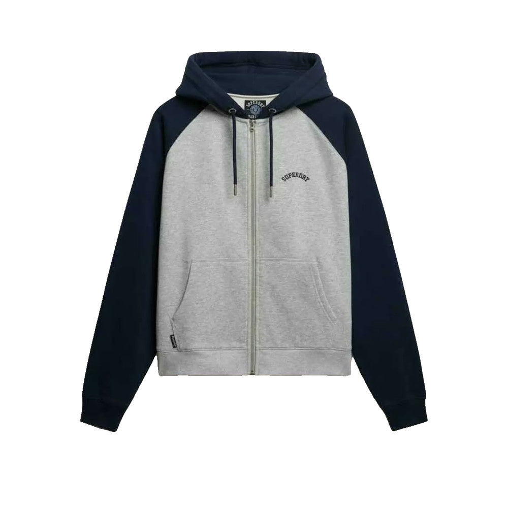 Superdry Essential Logo Raglan Zip - Sweat À Capuche Femme Gris/Bleu Marine
