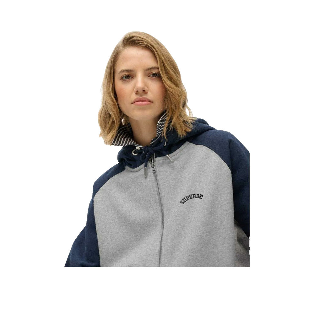 Superdry Essential Logo Raglan Zip - Sweat À Capuche Femme Gris/Bleu Marine