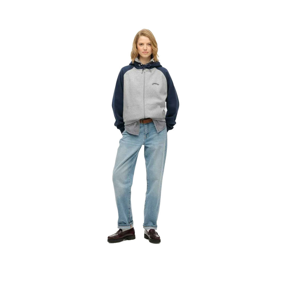 Superdry Essential Logo Raglan Zip - Sweat À Capuche Femme Gris/Bleu Marine