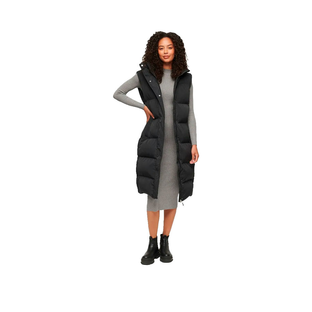 Superdry Longline Puffer - Plumífero Largo de Mujer Negro