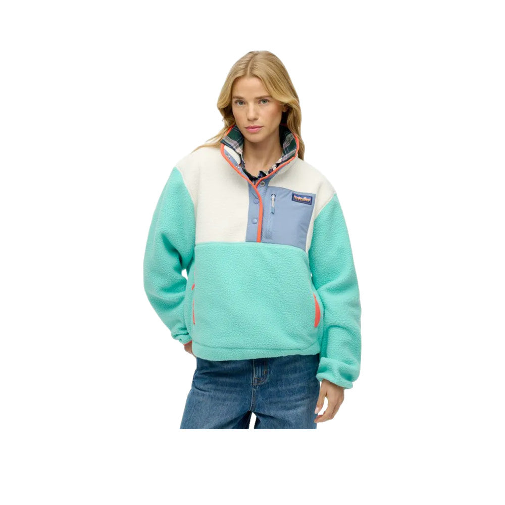 Superdry Colour Block - Pull Polaire Femme Turquoise