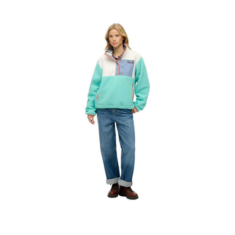 Superdry Colour Block - Pull Polaire Femme Turquoise