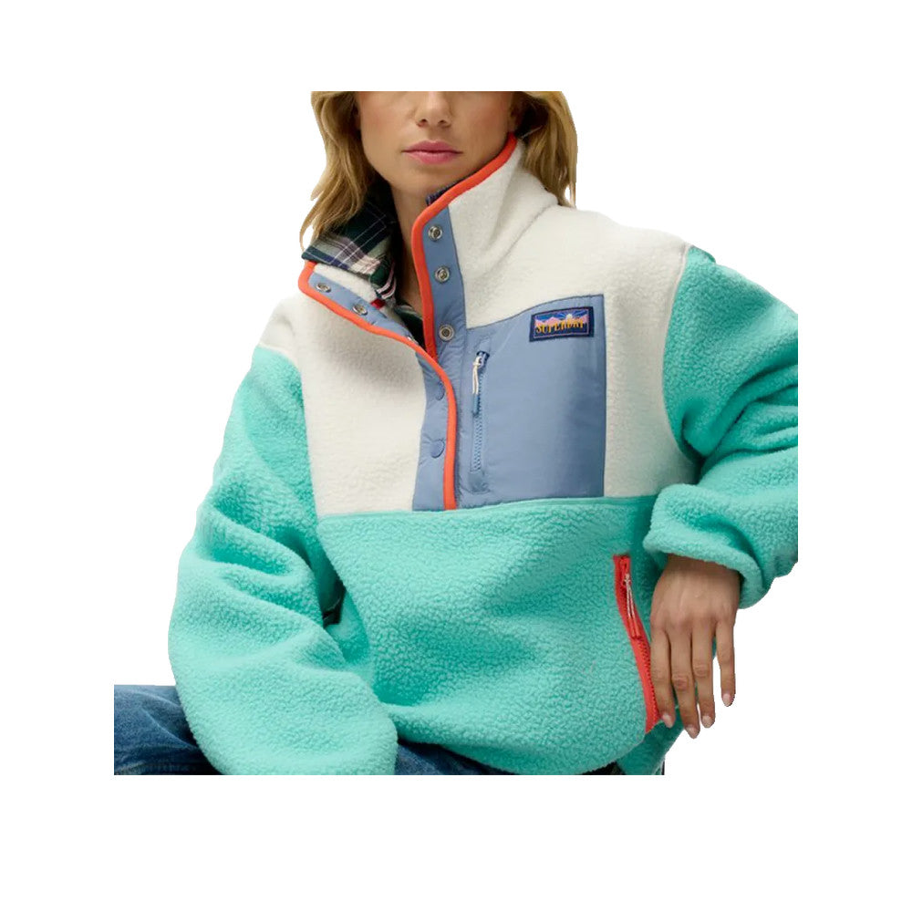 Superdry Colour Block - Pull Polaire Femme Turquoise